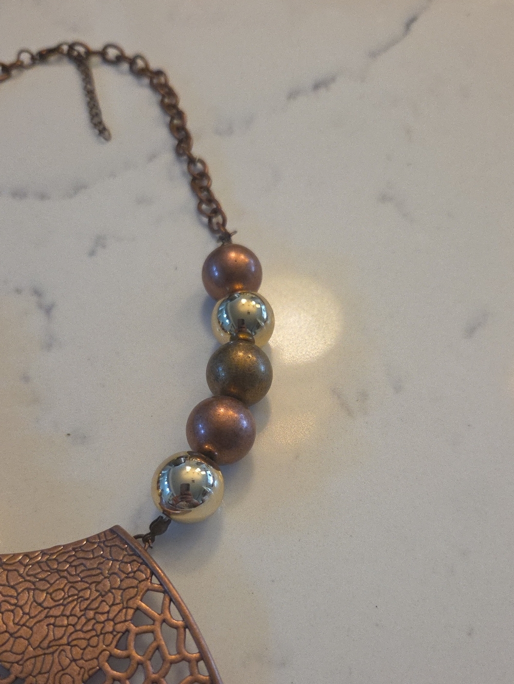 Bohemian Copper Pendant Necklace with Gold And Copper Beads - Picture 3 of 4